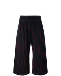 Черные брюки-кюлоты в вертикальную полоску от Y's By Yohji Yamamoto Vintage