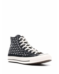 Мужские черные высокие кеды из плотной ткани с украшением от Converse