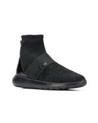 Женские черные высокие кеды из плотной ткани от Hogan