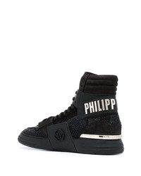 Мужские черные высокие кеды с украшением от Philipp Plein