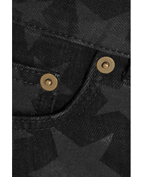 Женские черные джинсовые шорты с принтом от Saint Laurent