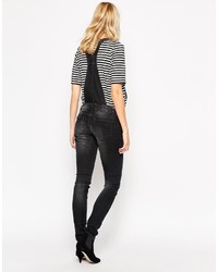 Черные джинсовые штаны-комбинезон