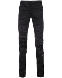 Мужские черные джинсы с камуфляжным принтом от Balmain