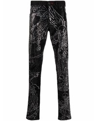 Мужские черные джинсы с принтом от Philipp Plein