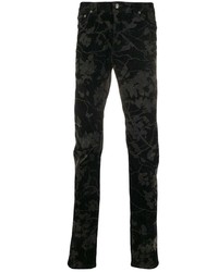 Мужские черные джинсы с цветочным принтом от Etro