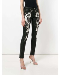 Черные джинсы скинни с вышивкой от Roberto Cavalli