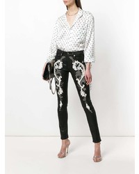 Черные джинсы скинни с вышивкой от Roberto Cavalli