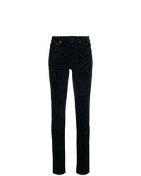 Черные джинсы скинни с леопардовым принтом от Saint Laurent