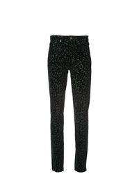 Черные джинсы скинни с леопардовым принтом от Saint Laurent