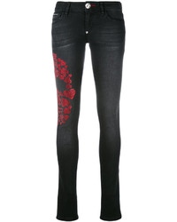 Черные джинсы скинни с украшением от Philipp Plein
