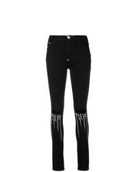 Черные джинсы скинни с украшением от Philipp Plein