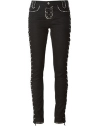 Черные джинсы скинни с украшением от Saint Laurent
