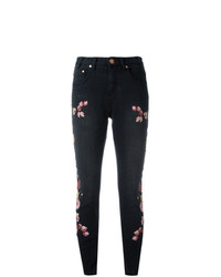 Черные джинсы скинни с цветочным принтом от One Teaspoon