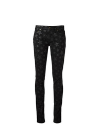 Черные джинсы скинни со звездами от Saint Laurent