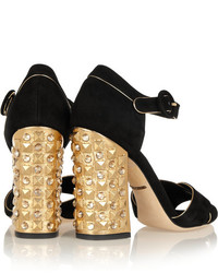 Черные замшевые босоножки на каблуке с украшением от Dolce & Gabbana