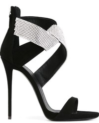 Черные замшевые босоножки на каблуке с украшением от Giuseppe Zanotti Design