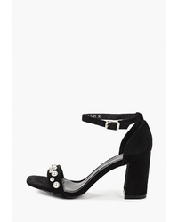 Черные замшевые босоножки на каблуке с украшением от Marie Collet