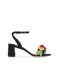 Черные замшевые босоножки на каблуке с цветочным принтом от Sophia Webster
