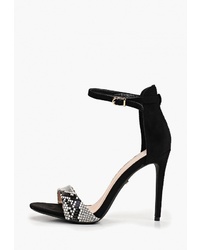 Черные замшевые босоножки на каблуке со змеиным рисунком от Ideal Shoes
