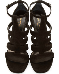 Черные замшевые босоножки на каблуке от Saint Laurent