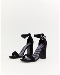 Черные замшевые босоножки на каблуке от New Look