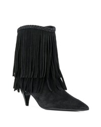 Черные замшевые ботильоны c бахромой от Saint Laurent
