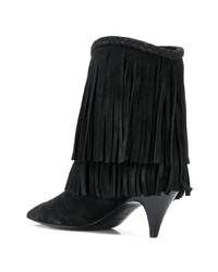 Черные замшевые ботильоны c бахромой от Saint Laurent