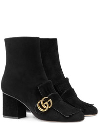 Черные замшевые ботильоны c бахромой от Gucci