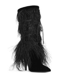 Черные замшевые ботильоны c бахромой от Saint Laurent