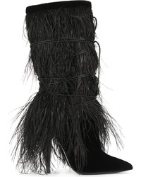 Черные замшевые ботильоны c бахромой от Saint Laurent