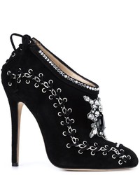 Женские черные замшевые ботинки с вышивкой от Marchesa