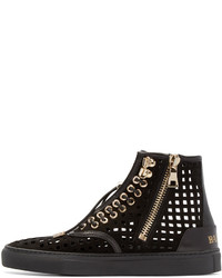 Женские черные замшевые высокие кеды от Balmain
