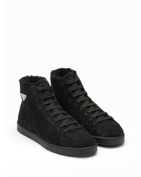 Мужские черные замшевые высокие кеды от Prada