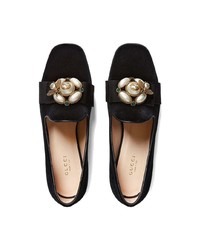 Женские черные замшевые лоферы с украшением от Gucci