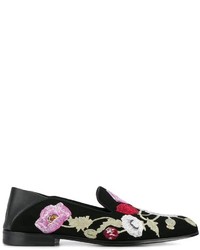 Женские черные замшевые лоферы с цветочным принтом от Alexander McQueen