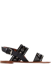 Черные замшевые сандалии на плоской подошве с украшением от Valentino Garavani