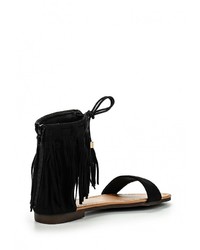 Черные замшевые сандалии на плоской подошве от Anesia