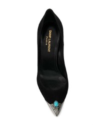 Черные замшевые туфли с украшением от Saint Laurent