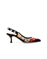 Черные замшевые туфли с цветочным принтом от Dolce & Gabbana