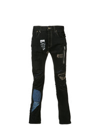 Черные зауженные джинсы в стиле пэчворк