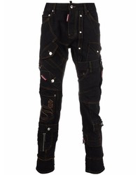 Мужские черные зауженные джинсы в стиле пэчворк от DSQUARED2