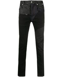 Мужские черные зауженные джинсы в стиле пэчворк от Rick Owens