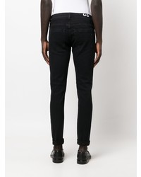 Мужские черные зауженные джинсы с вышивкой от Dondup
