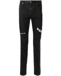 Мужские черные зауженные джинсы с вышивкой от RtA
