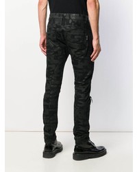 Мужские черные зауженные джинсы с камуфляжным принтом от Philipp Plein