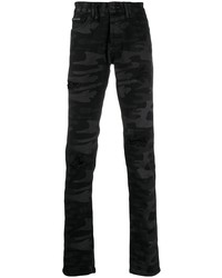 Мужские черные зауженные джинсы с камуфляжным принтом от Philipp Plein