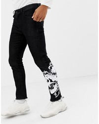 Мужские черные зауженные джинсы с принтом от ASOS DESIGN