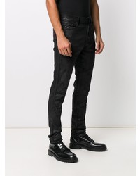 Мужские черные зауженные джинсы с принтом от Diesel