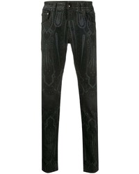 Мужские черные зауженные джинсы с принтом от Etro