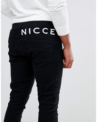 Мужские черные зауженные джинсы с принтом от Nicce London